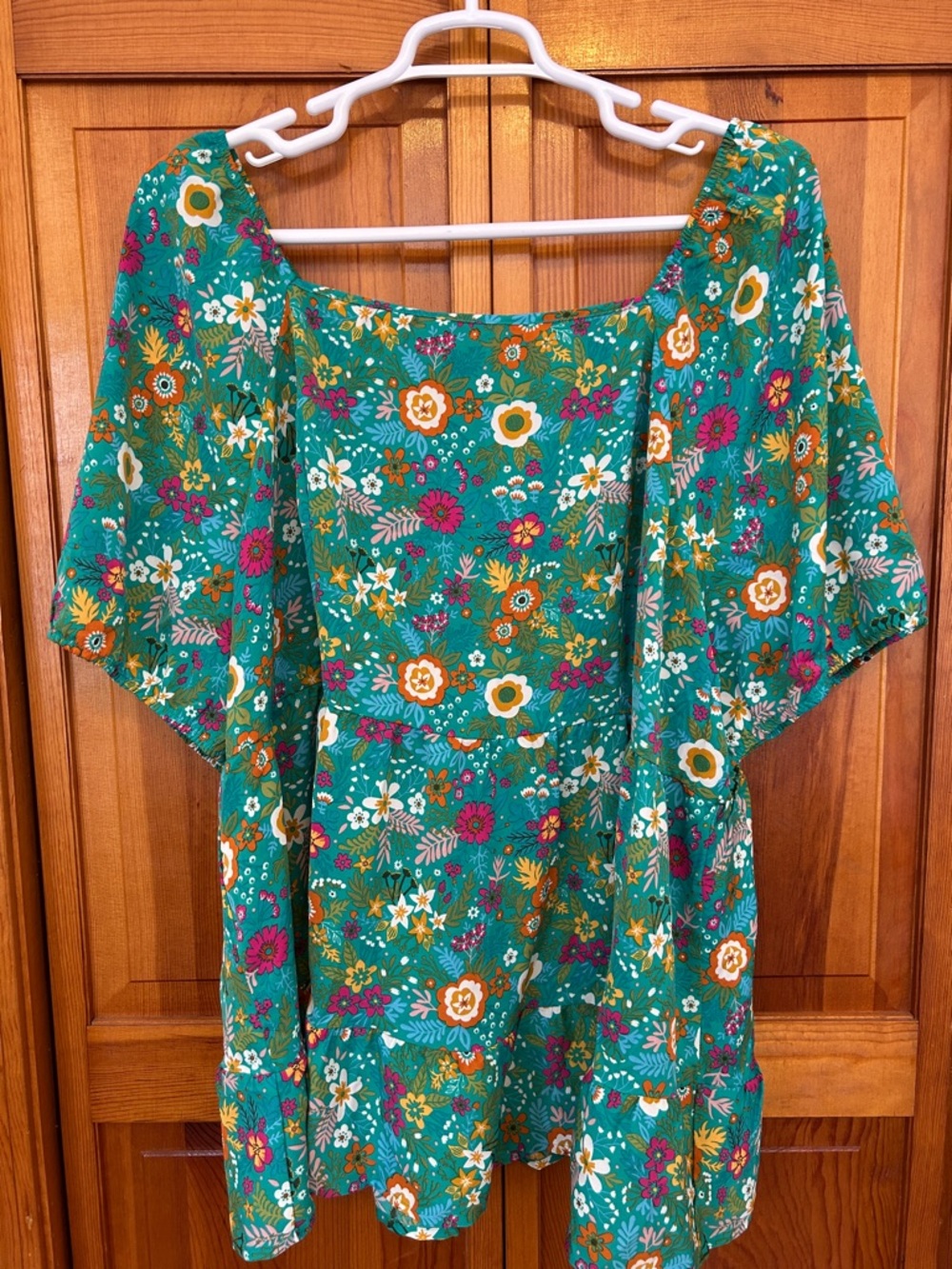BloomChic Teal Floral Square-Neck Fit and Flare Blouse 4X (26) NWT